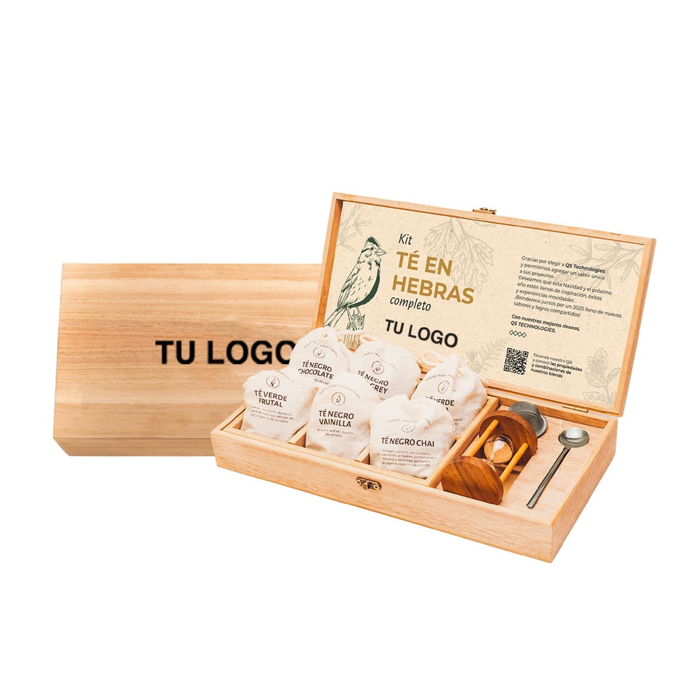 4.000 kits de té en hebras con logo para un programa de regalos — caja corporativa personalizada con logo grabado a láser