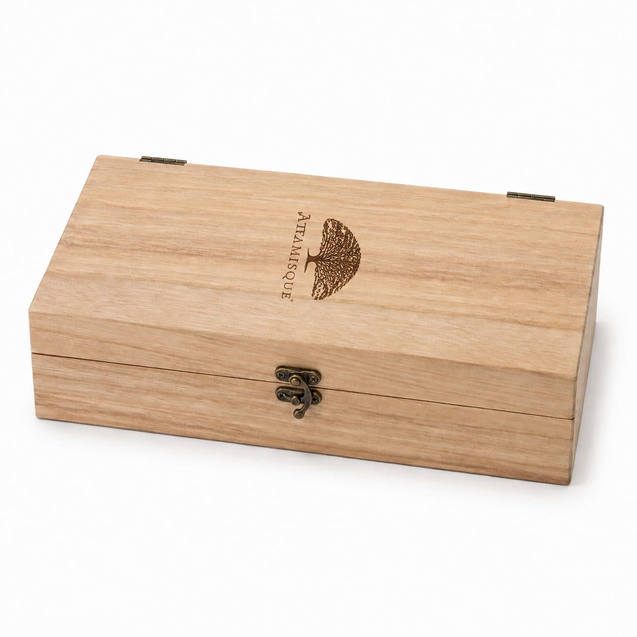 Estuche de madera para una botella de vino con logo pirograbado — caja corporativa personalizada para Bodega Atamisque — foto 2